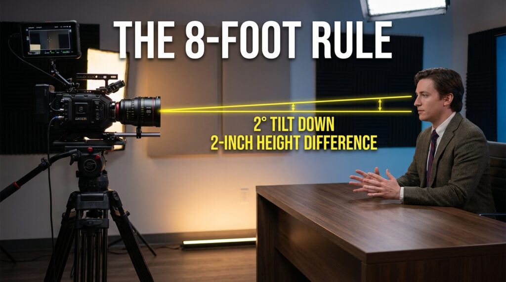 The 8-Foot Rule: 2° tilt down, 2-inch height difference for broadcast lighting.