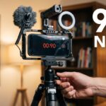 Smartphone on tripod with "90s NEWS" overlay, ready for recording