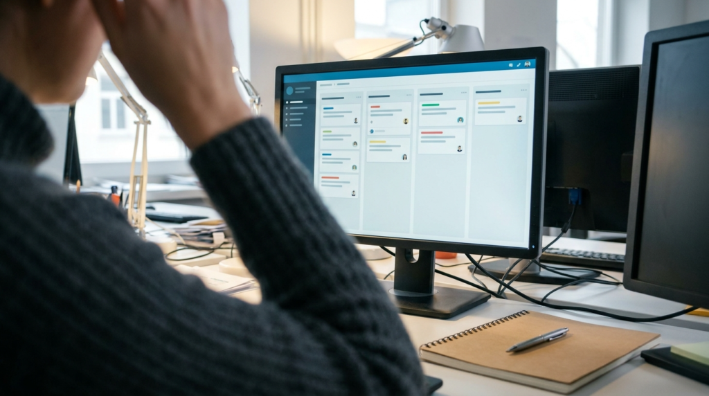 Person working on an editorial calendar on a computer screen.