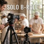 Solo B-roll. A man filming with a tripod in a bakery
